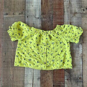 Zara Kids Floral Yellow Off-Shoulder Top Size 6 Button-Up Ruffled Sleeves